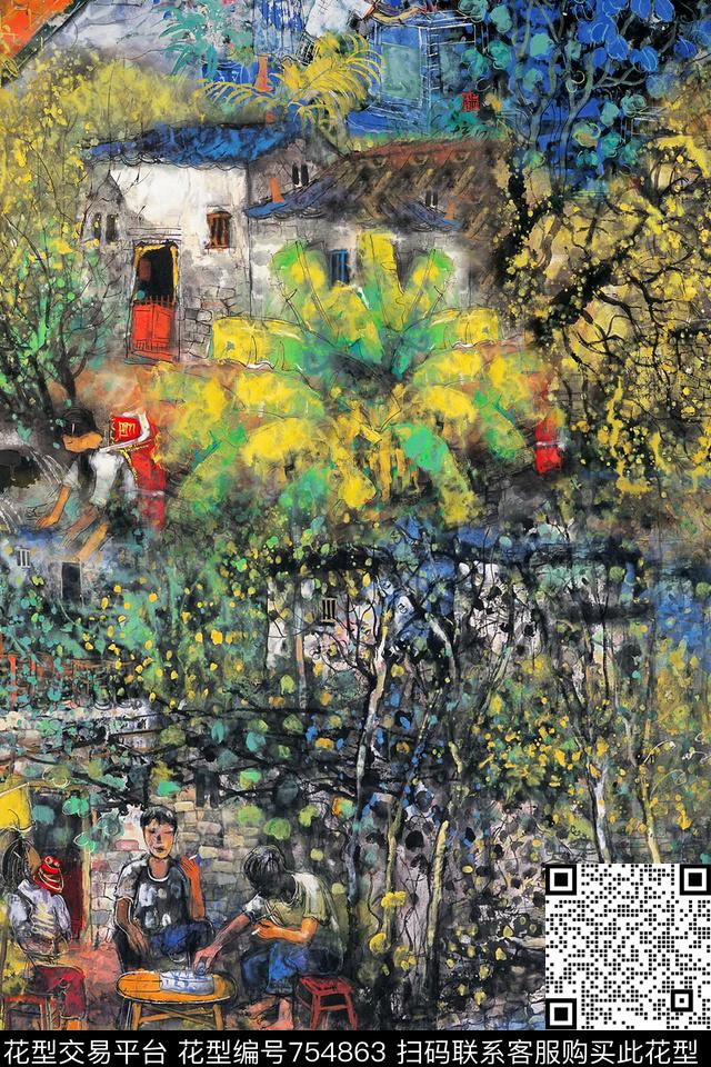 油画肌理风景数码印花华亿平台下载（图片编号: 754863） - 瓦栏（Walan）