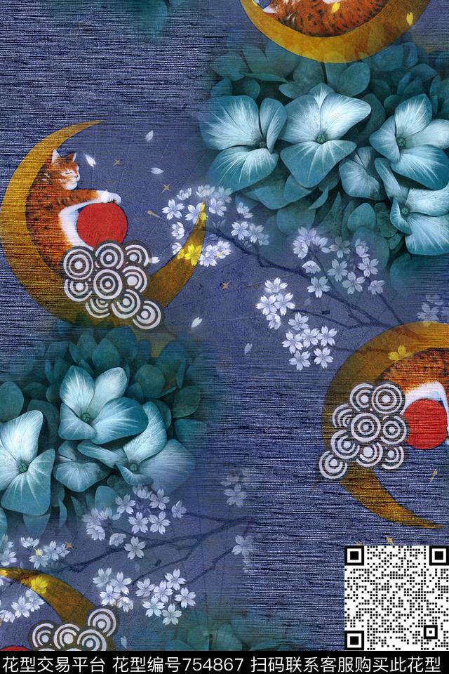 抽象几何月亮数码印花华亿平台下载（图片编号: 754867） - 瓦栏（Walan）