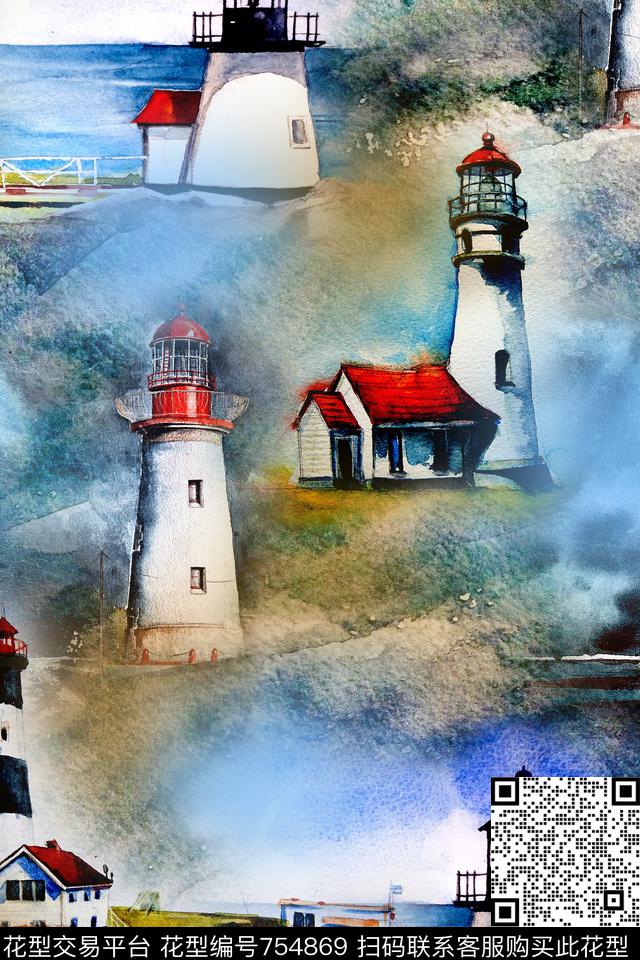 时尚手绘水彩数码印花华亿平台下载（图片编号: 754869） - 瓦栏（Walan）