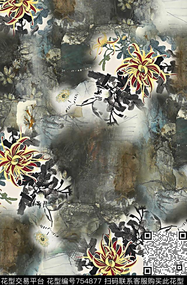 纹理底纹中国风花卉数码印花华亿平台下载（图片编号: 754877） - 瓦栏（Walan）