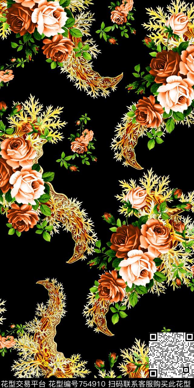 乱花大花花朵数码印花华亿平台下载（图片编号: 754910） - 瓦栏（Walan）