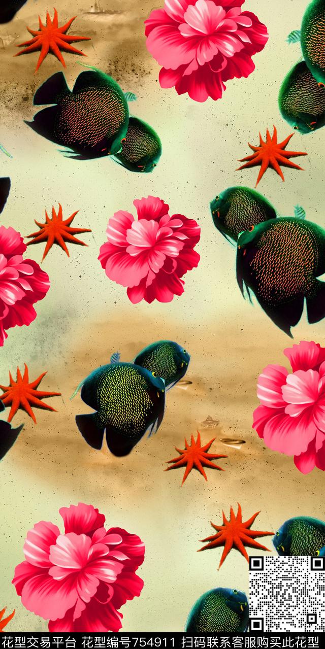 卡通乌龟花卉数码印花华亿平台下载（图片编号: 754911） - 瓦栏（Walan）