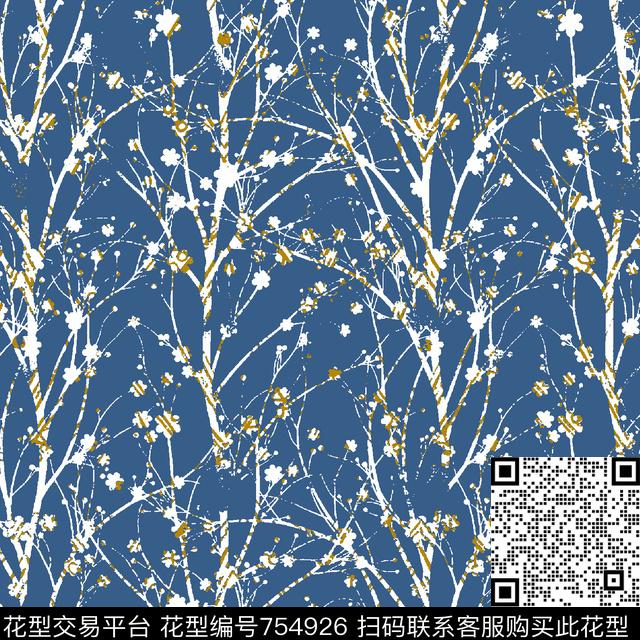 写意植物花卉装饰图案传统印花华亿平台下载（图片编号: 754926） - 瓦栏（Walan）