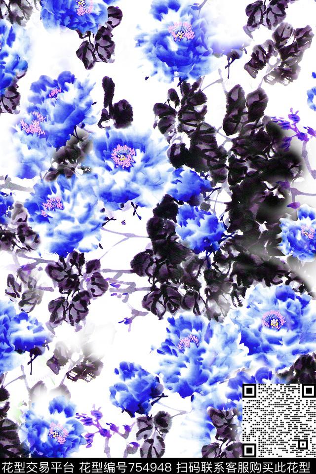 大花花朵花卉数码印花华亿平台下载（图片编号: 754948） - 瓦栏（Walan）