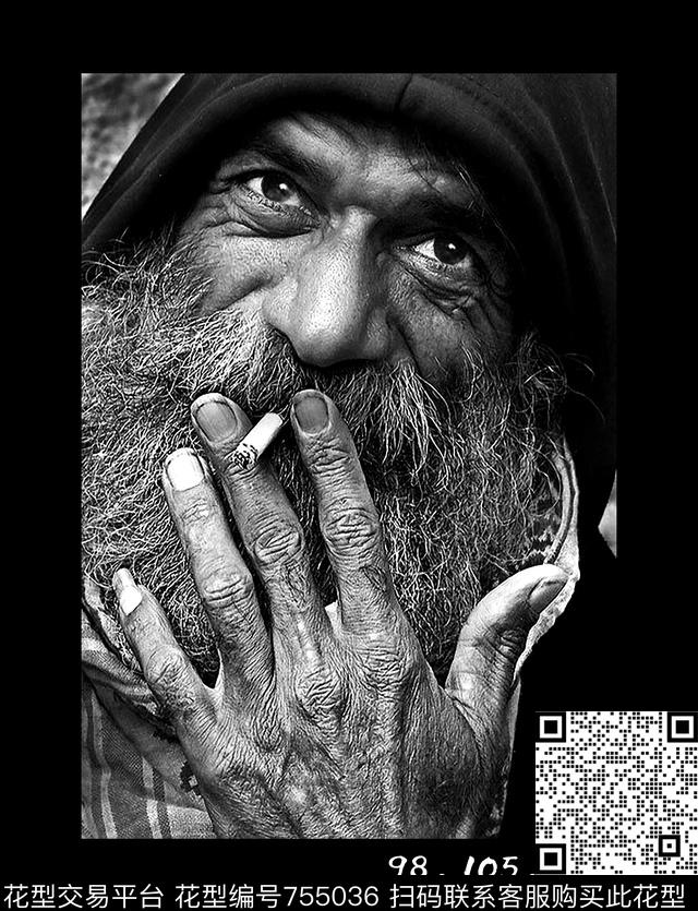 男装潮男黑白人像数码印花华亿平台下载（图片编号: 755036） - 瓦栏（Walan）