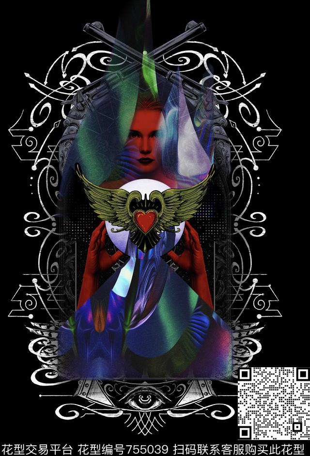 黑白人像人物男装传统印花华亿平台下载（图片编号: 755039） - 瓦栏（Walan）