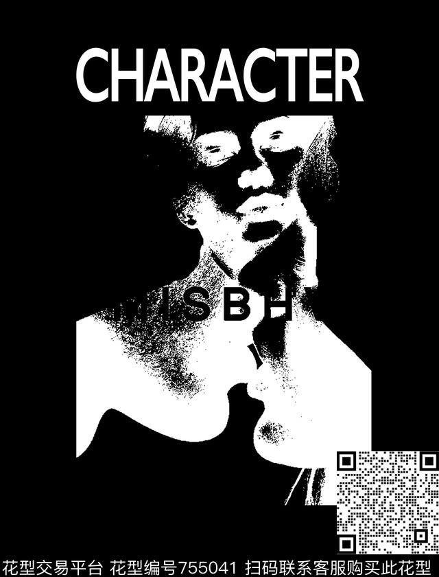 黑白人像人物男装传统印花华亿平台下载（图片编号: 755041） - 瓦栏（Walan）