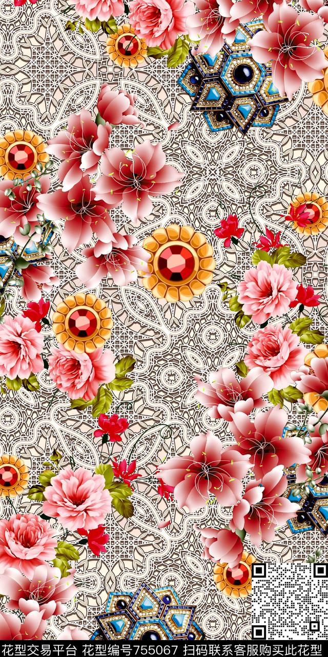 乱花水彩数码数码印花华亿平台下载（图片编号: 755067） - 瓦栏（Walan）