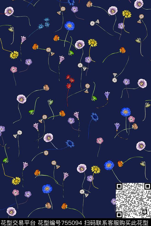 蒲公英小碎花花卉数码印花华亿平台下载（图片编号: 755094） - 瓦栏（Walan）