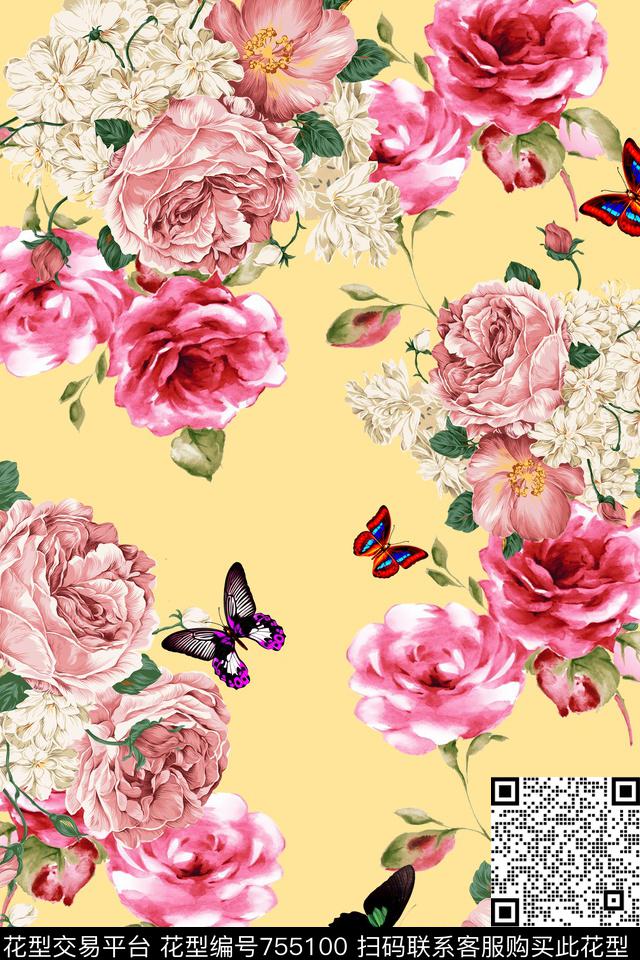 花朵花卉数码印花华亿平台下载（图片编号: 755100） - 瓦栏（Walan）