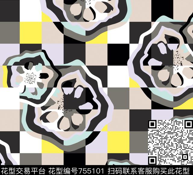 小方块解构色块传统印花华亿平台下载（图片编号: 755101） - 瓦栏（Walan）