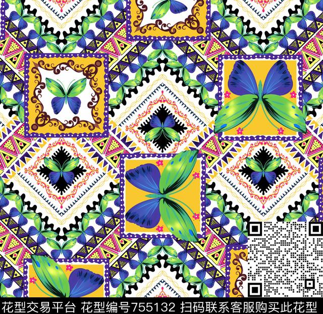 苏格兰格蝴蝶数码印花华亿平台下载（图片编号: 755132） - 瓦栏（Walan）