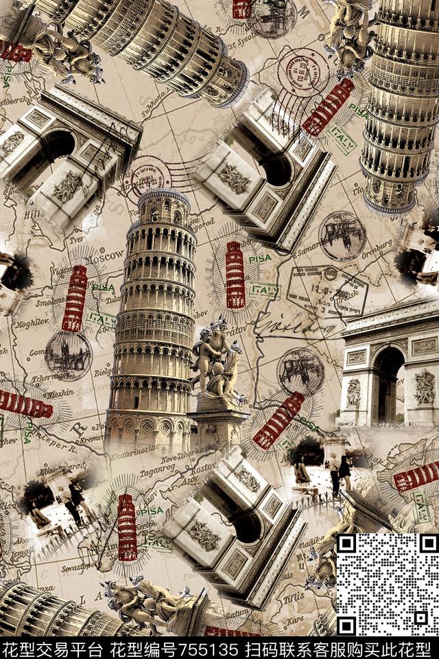 汽车建筑物比萨斜塔数码印花华亿平台下载（图片编号: 755135） - 瓦栏（Walan）