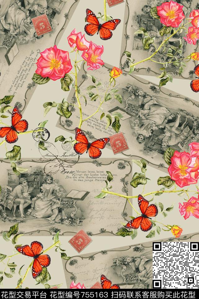 手绘图手绘人物花卉数码印花华亿平台下载（图片编号: 755163） - 瓦栏（Walan）