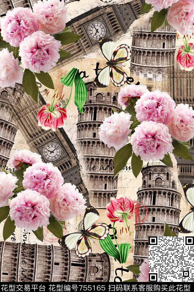 花卉兰花花卉比萨斜塔数码印花华亿平台下载（图片编号: 755165） - 瓦栏（Walan）