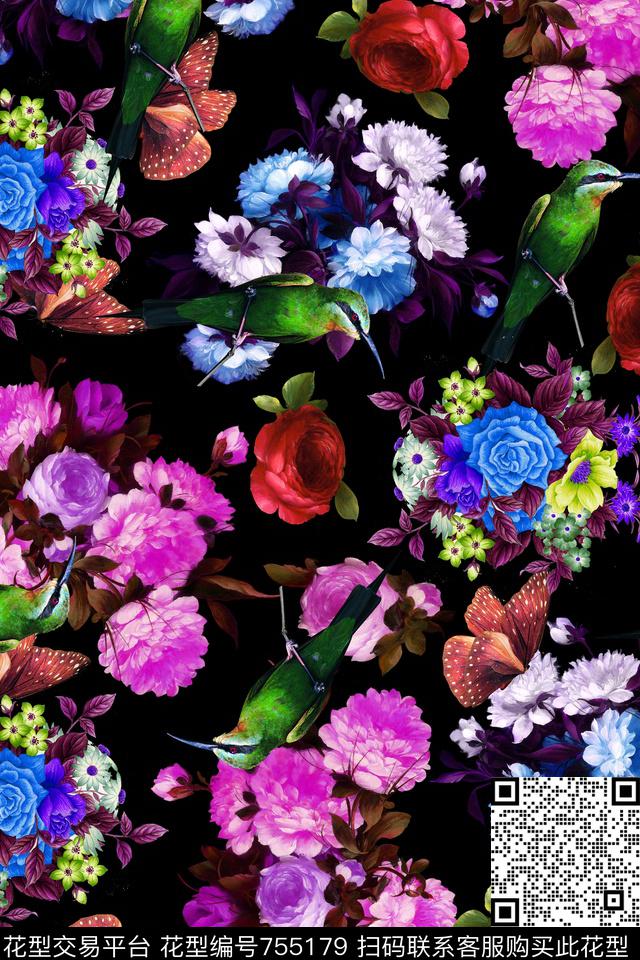 手绘花卉花卉华亿平台数码印花华亿平台下载（图片编号: 755179） - 瓦栏（Walan）