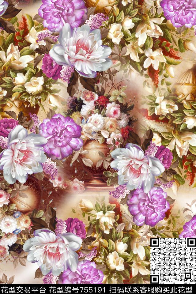 梅花花卉手绘花卉花卉数码印花华亿平台下载（图片编号: 755191） - 瓦栏（Walan）