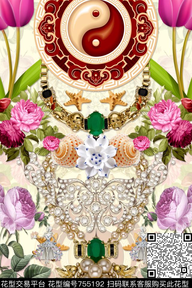 华亿平台玫瑰花卉宝石数码印花华亿平台下载（图片编号: 755192） - 瓦栏（Walan）