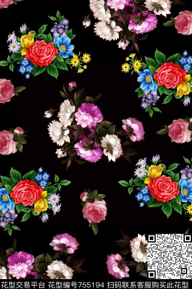 花卉华亿平台玫瑰花卉数码印花华亿平台下载（图片编号: 755194） - 瓦栏（Walan）
