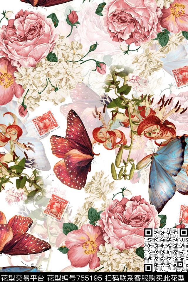 花卉华亿平台蝴蝶花数码印花华亿平台下载（图片编号: 755195） - 瓦栏（Walan）