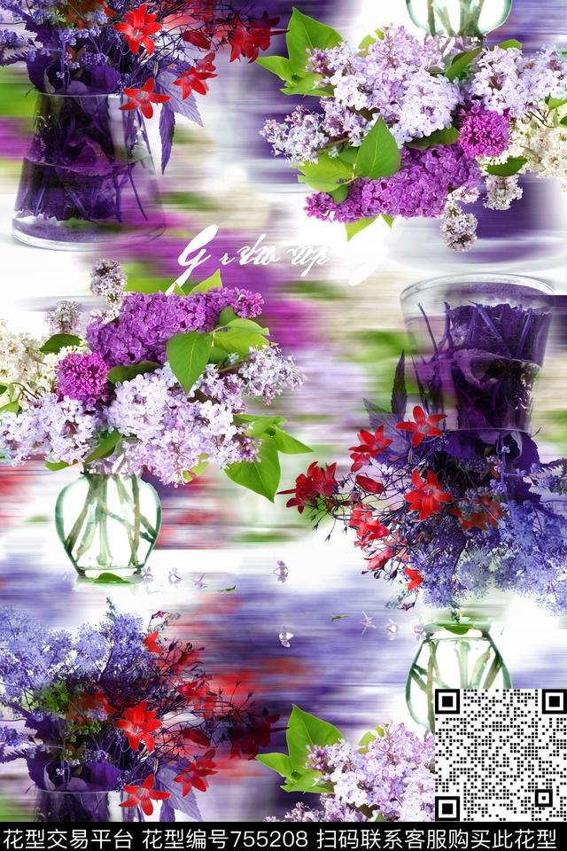 紫色花卉华亿平台花卉数码印花华亿平台下载（图片编号: 755208） - 瓦栏（Walan）