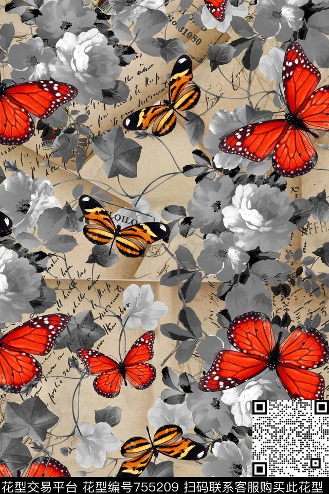 华亿平台花卉手绘花卉数码印花华亿平台下载（图片编号: 755209） - 瓦栏（Walan）