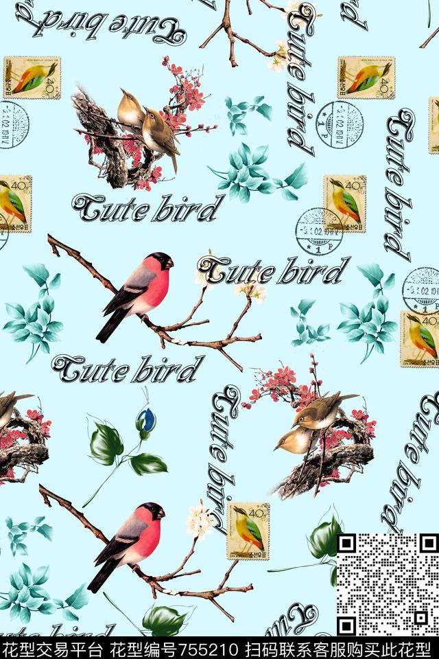 花卉花鸟图欧式背景数码印花华亿平台下载（图片编号: 755210） - 瓦栏（Walan）