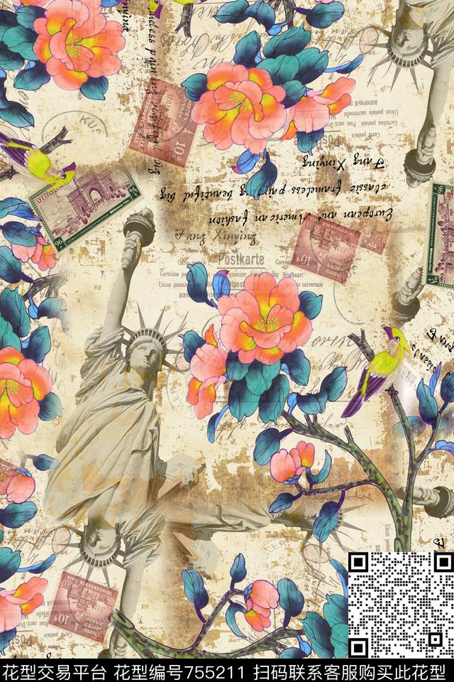 手绘花卉花卉华亿平台数码印花华亿平台下载（图片编号: 755211） - 瓦栏（Walan）
