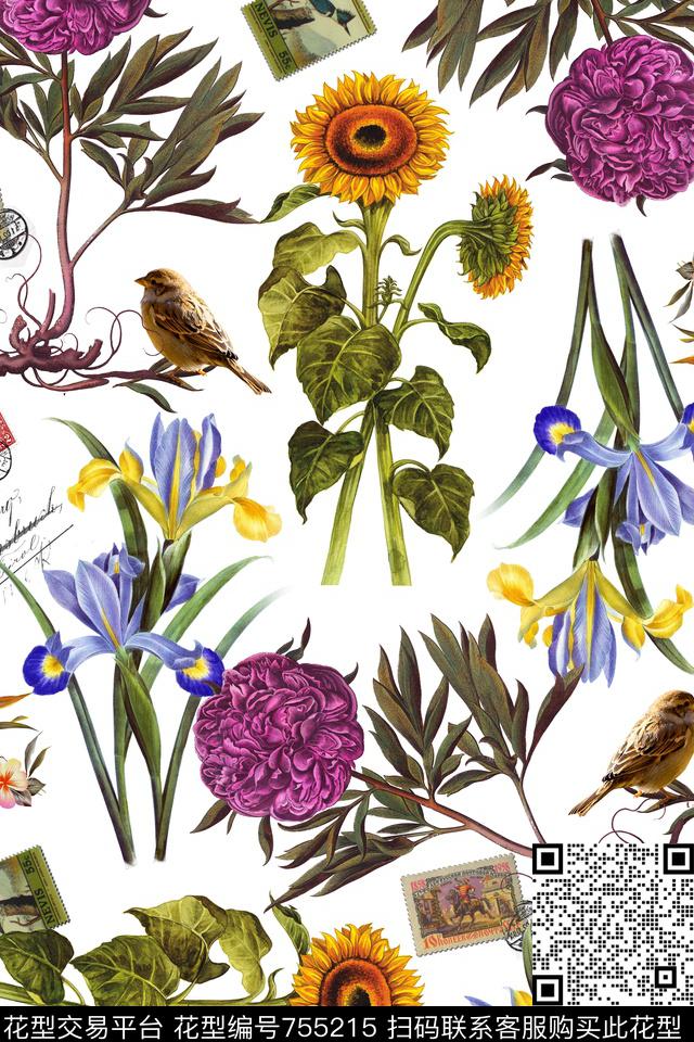 手绘花卉花卉华亿平台数码印花华亿平台下载（图片编号: 755215） - 瓦栏（Walan）