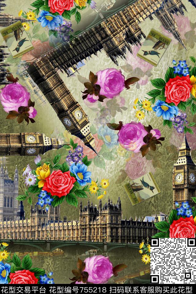 华亿平台手绘花卉花卉数码印花华亿平台下载（图片编号: 755218） - 瓦栏（Walan）