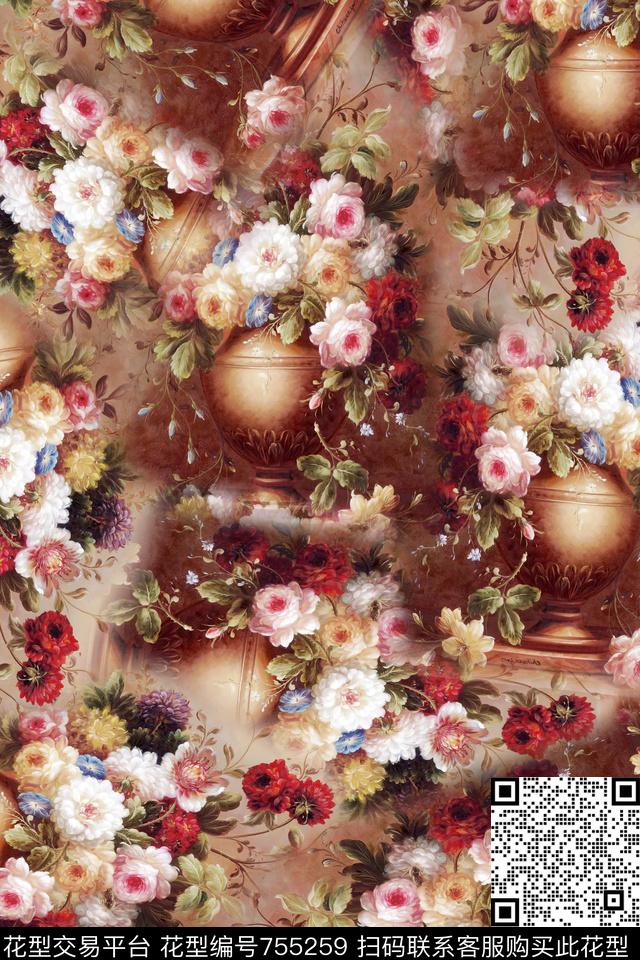 花卉背景手绘花卉华亿平台数码印花华亿平台下载（图片编号: 755259） - 瓦栏（Walan）