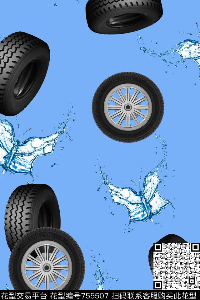 趣味轮胎蝴蝶数码印花华亿平台下载（图片编号: 755507） - 瓦栏（Walan）