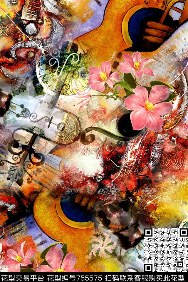 抽象几何拼接数码印花华亿平台下载（图片编号: 755575） - 瓦栏（Walan）