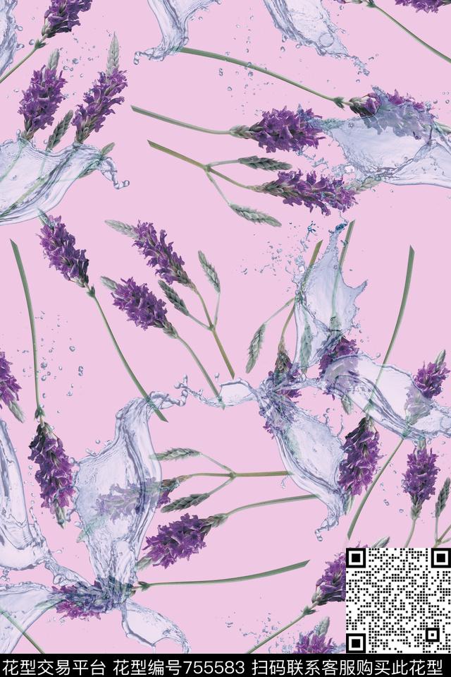 花卉花朵薰衣草数码印花华亿平台下载（图片编号: 755583） - 瓦栏（Walan）