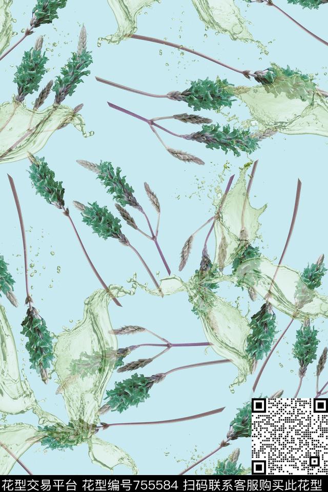 花卉花朵薰衣草数码印花华亿平台下载（图片编号: 755584） - 瓦栏（Walan）