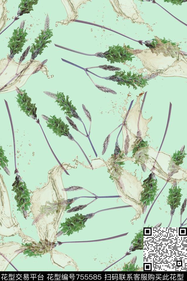 花卉花朵薰衣草数码印花华亿平台下载（图片编号: 755585） - 瓦栏（Walan）