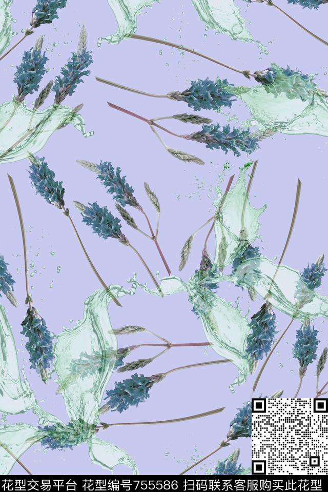 花卉花朵薰衣草数码印花华亿平台下载（图片编号: 755586） - 瓦栏（Walan）