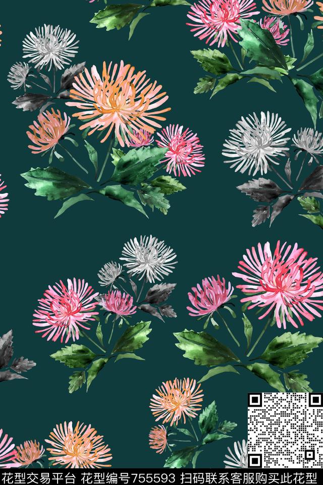 手绘花卉水彩乱花花鸟数码印花华亿平台下载（图片编号: 755593） - 瓦栏（Walan）