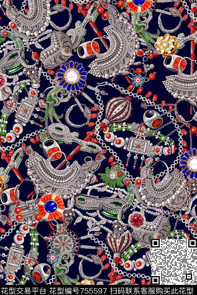 民族风手绘首饰数码印花华亿平台下载（图片编号: 755597） - 瓦栏（Walan）