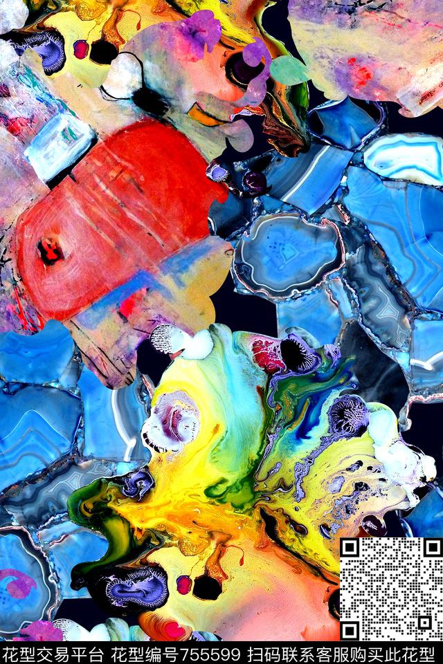 抽象几何炫彩数码印花华亿平台下载（图片编号: 755599） - 瓦栏（Walan）