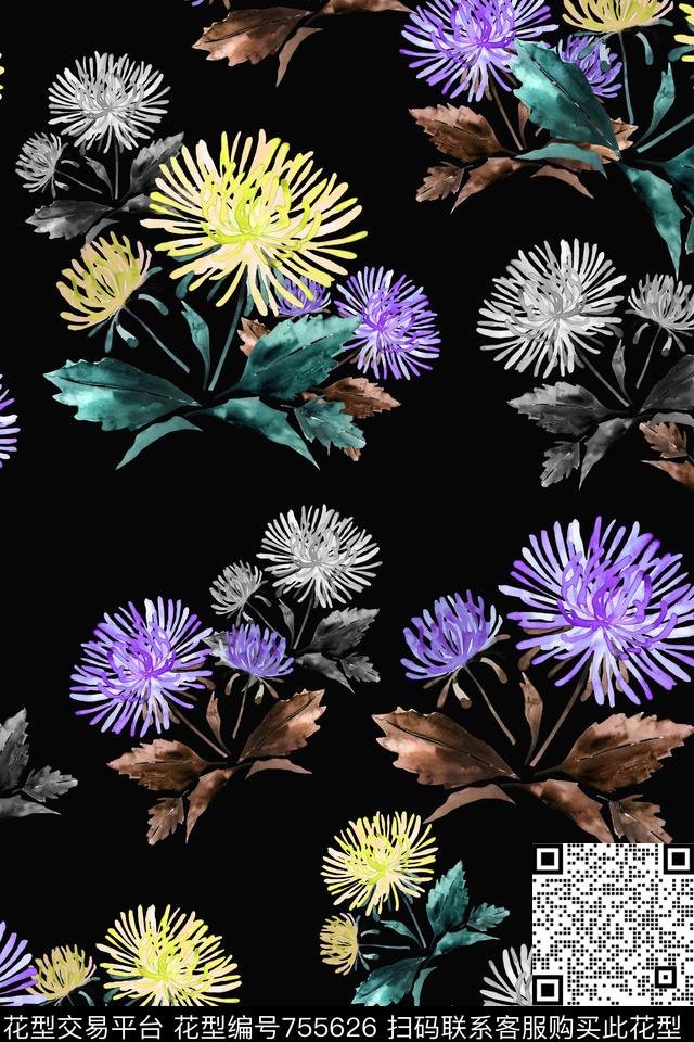 手绘花卉水彩乱花花鸟数码印花华亿平台下载（图片编号: 755626） - 瓦栏（Walan）