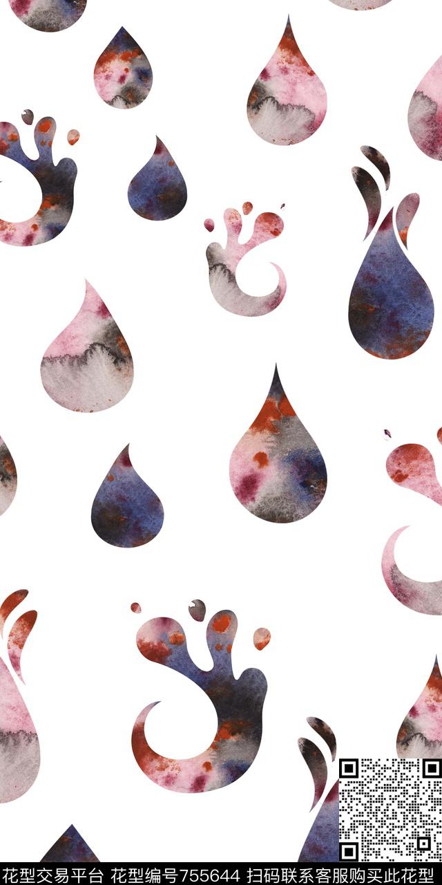 手绘抽象水墨数码印花华亿平台下载（图片编号: 755644） - 瓦栏（Walan）