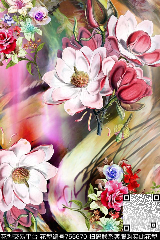 花卉手绘花卉华亿平台数码印花华亿平台下载（图片编号: 755670） - 瓦栏（Walan）