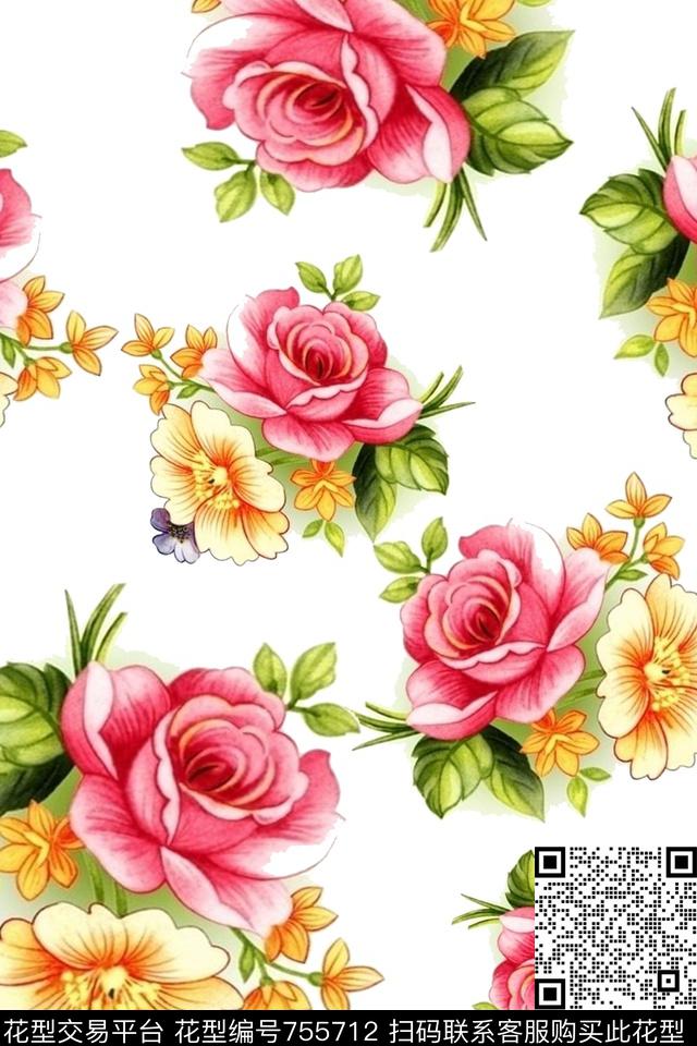 花朵花卉数码印花华亿平台下载（图片编号: 755712） - 瓦栏（Walan）