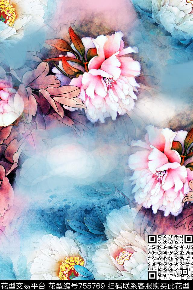 花瓣花朵花卉数码印花华亿平台下载（图片编号: 755769） - 瓦栏（Walan）
