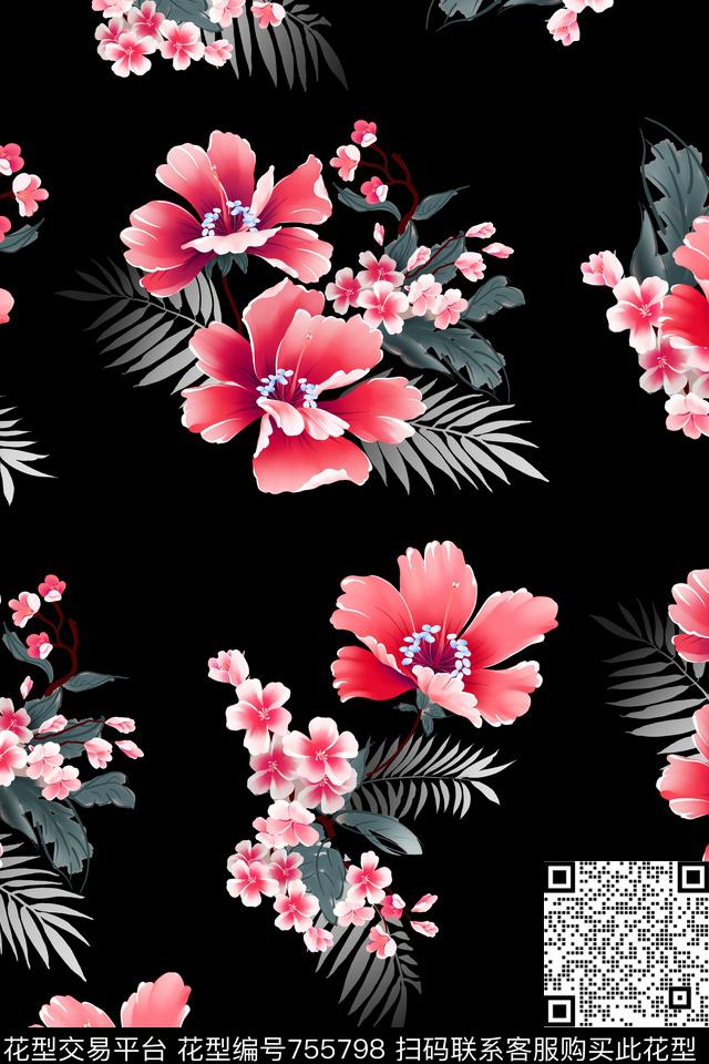 大花花朵花卉数码印花华亿平台下载（图片编号: 755798） - 瓦栏（Walan）