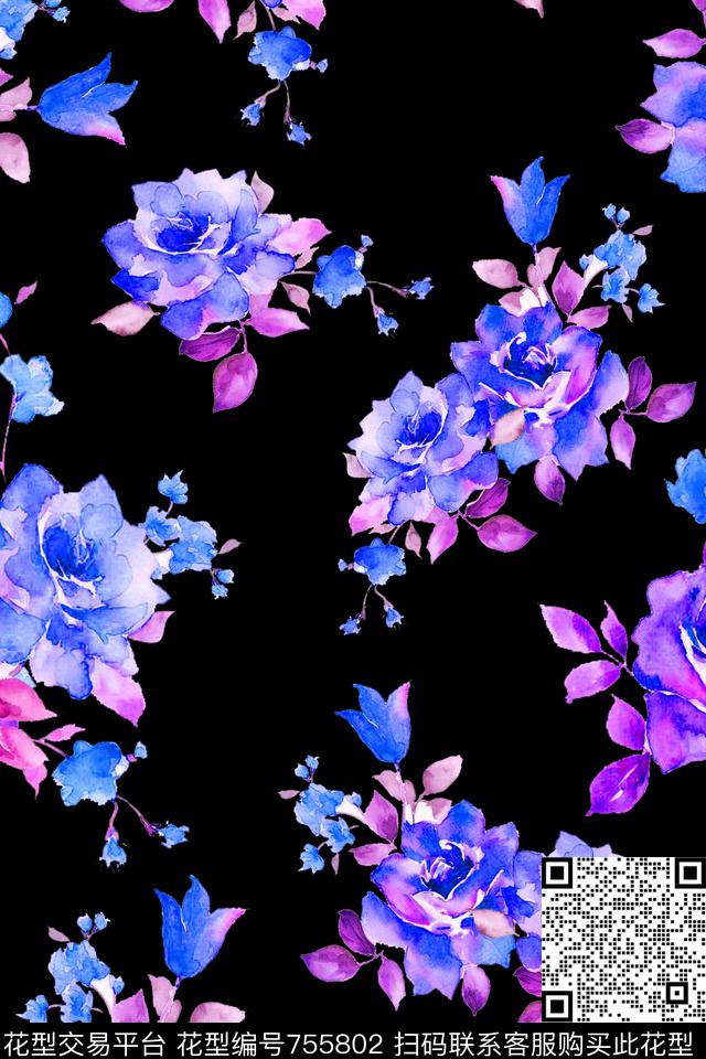 大花花朵花卉数码印花华亿平台下载（图片编号: 755802） - 瓦栏（Walan）