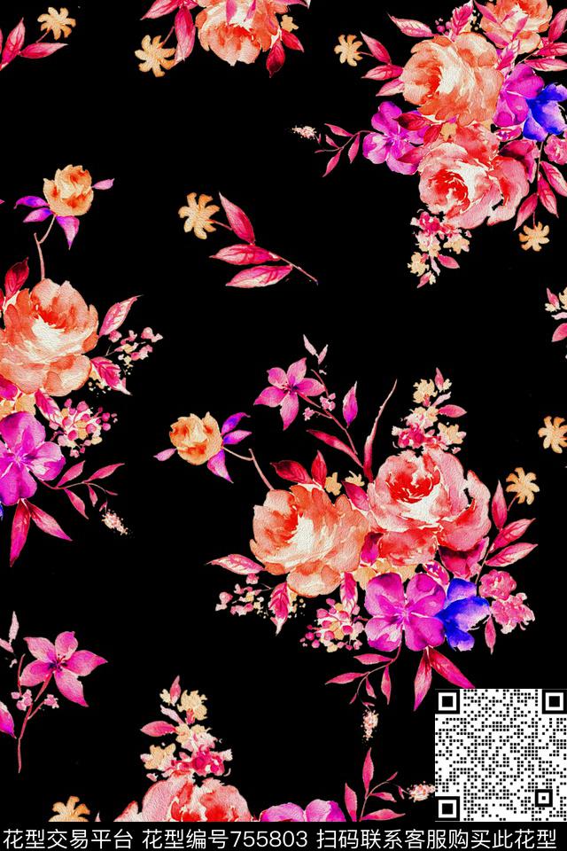 大花花朵花卉数码印花华亿平台下载（图片编号: 755803） - 瓦栏（Walan）