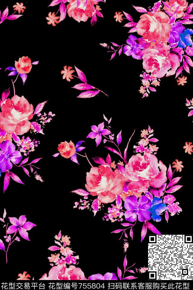 大花花朵花卉数码印花华亿平台下载（图片编号: 755804） - 瓦栏（Walan）