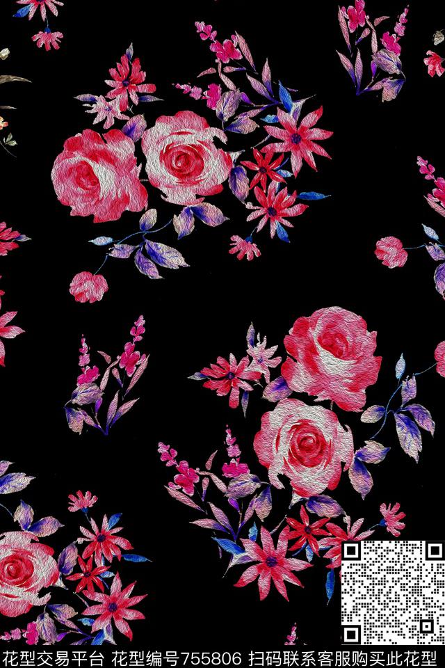 大花花朵花卉数码印花华亿平台下载（图片编号: 755806） - 瓦栏（Walan）